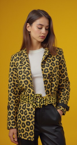 Mujer Amarillo Estampado Animal Leopardo Safari Correa Guepardo Hebilla Cuadrada - Imagen 22 de 24