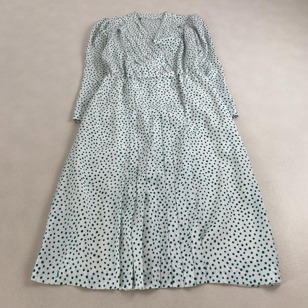 w1993 Abito Yves Saint Laurent Lunghezza lunga motivo a pois dettaglio logo 