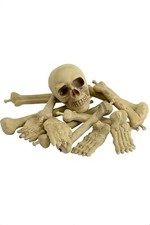 Bag of Bones and Skull in a Net bag Halloween Fancy Dress Party Prop
