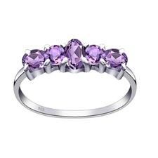 Eternity Ring 925 Sterling Silver Oval Natural Amethyst Gemstone Women Ring