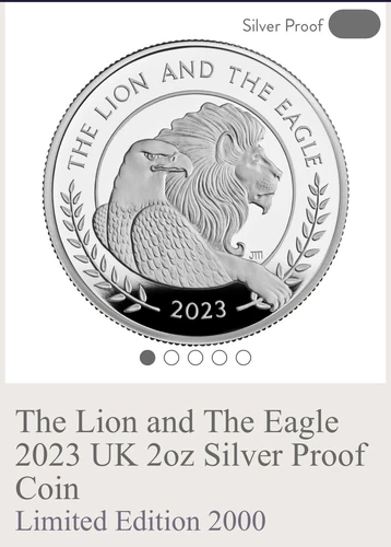 2023 Great Britain Lion and Eagle 2 oz Silver Proof Mercanti NOT 1 oz L.E. 2000