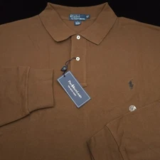 POLO RALPH LAUREN SHIRT -3XB BIG- DARK BROWN MESH LONG SLEEVE- BLACK PONY GOLF