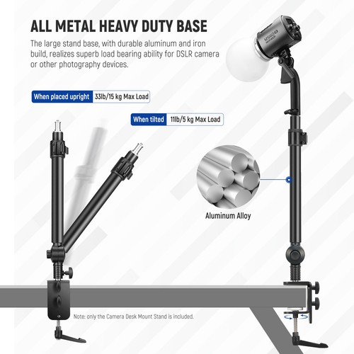 NEEWER 2Pack 17.7''-24.8''Light Camera Desk Mount Stand 225°Tilt&360°Swivel - Picture 5 of 7