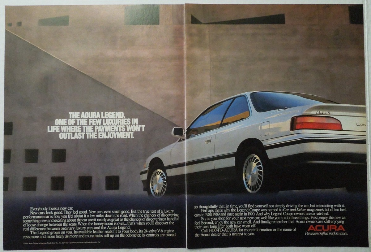 1990 ACURA LEGEND Coupe Luxury Performance Car 2 Page Magazine Ad