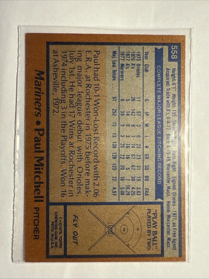 1978 Topps - Paul Mitchell #558 - Image 2 of 2