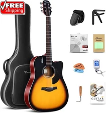 Rosen Solid Dreadnought Acoustic Guitar 41 Inches Spruce Guitar Beginner Bundle