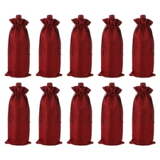 10pcs Burlap Wine Bags, Wine Bottle Gift Bags with Drawstrings, Burgundy