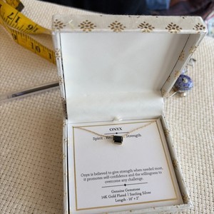 Authentic Shivam Black Onyx 14K Gold Plated Over Sterling Silver Necklace 16+2 Inch