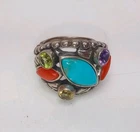 Vtg Carolyn Pollack Relios Sterling Silver Turquoise Coral Gemstone Ring - Sz. 7