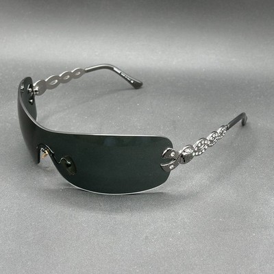 Versace 2053-B 1001/71 Shield Sunglasses Gunmetal Medusa Jeweled Italy Used