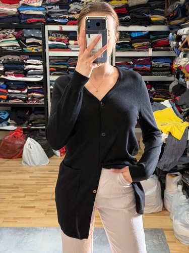 Helmut Lang, Cardigan maglia maglione lungo vintage Helmut Lang donna nero con bottoni taglia M