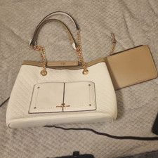 River Island Cream/Beige Faux Leather Tote Gold Chain Handles Coin Purse