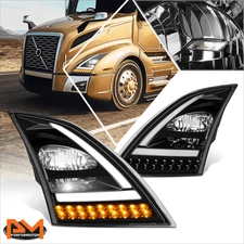 For 18-24 Volvo VN VNL 300-860 3D LED Bar Sequential Turn Signal Headlights/Lamp