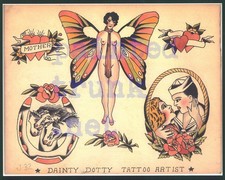 RARE old copy 1930s antique dainty dotty jensen los angeles tattoo flash 11x14