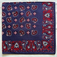 Mens Bandana Vintage Navy Cotton Red White Paisley Handkerchief Kerchief 20"