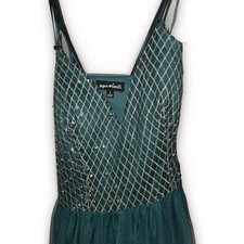Emerald Green Prom Maxi Dress Sequin Hearts Sz 7 Sleeveless Formal Party Evening