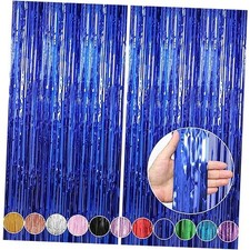 3.3 x 9.9 ft Foil Fringe Curtains Party Decorations, Blue 2 Pack Dark Blue