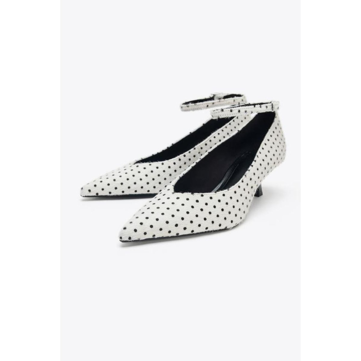 ZARA POLKA DOT LEATHER AND SHEEPSKIN HEELED SHOES