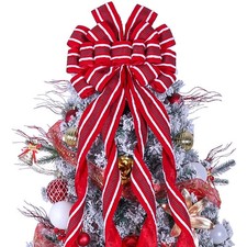 Christmas Tree Topper Bow Large Red Christmas Wreath Bow Tree Topper, Flockin...