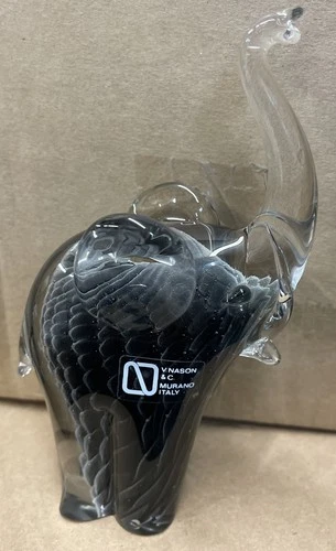 V.Nason Murano Italy Art Glass Elephant Figurine BLACK GREY PAPERWEIGHT STATUE