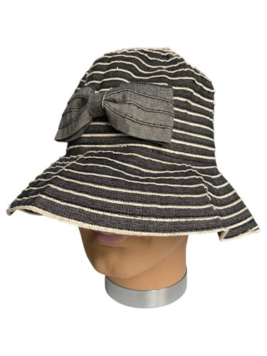 Sun N Sand Hat Sun Bucket Snap On Bow Black Beige One Size Adjustable