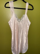 Dentelle Vintage 80s Blush Pink Bridal Satin Slip Negligee Nightgown Size Large