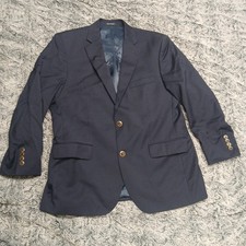 Joseph  Feiss Gold Mens Executive Fit Blazer Jacket Navy Blue 100 Wool Sz 40S