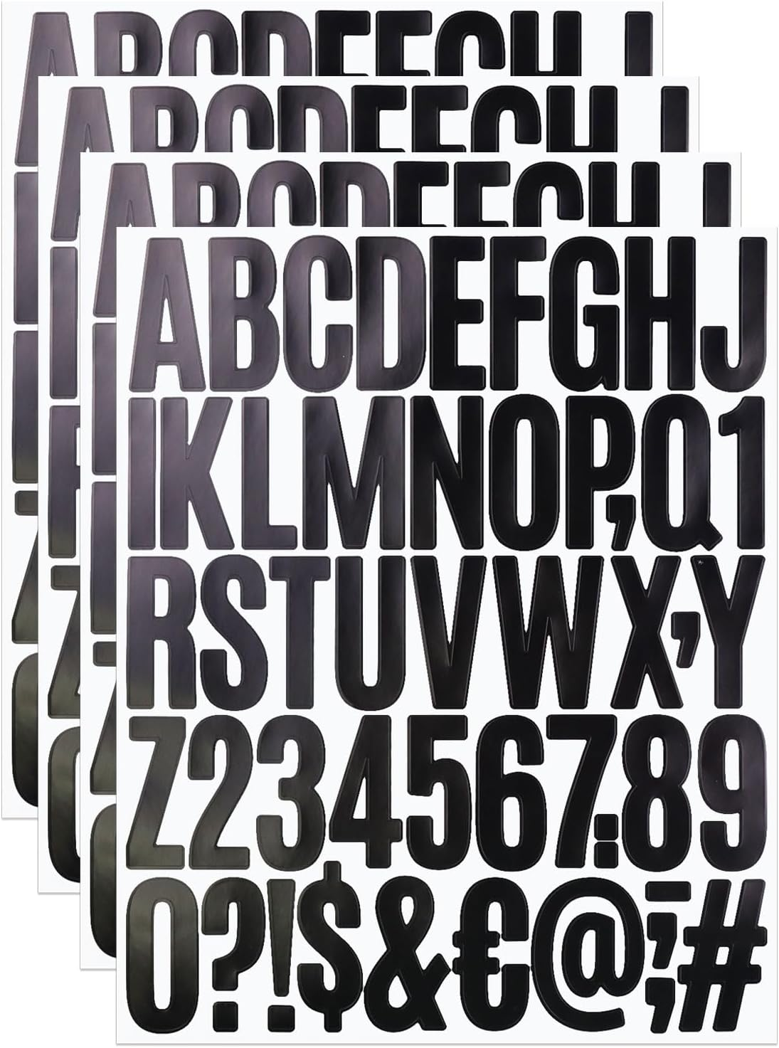 2 Inch Sticky Vinyl Black Letter Number Stickers, 4 Sheets Self Adhesive Stick o