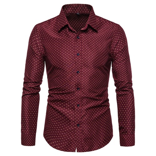 Men's Shirt Polka Dot Fashion Business Casual Slim Formal Wear Long-Sleeved - Picture 38 of 40