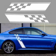 2pcs Racing Plaid Hood Side Door Fender Stripes Decal Stickers for Car Truck SUV