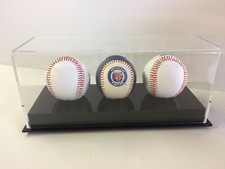 Baseball or Hockey Puck holds 3 Display Case With Black Base UV Filitering MLB