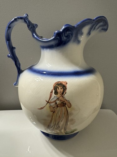 Rare ! Blue Boy and Pinkie Vintage Pitcher with Blue Outline colors. - Picture 2 of 5