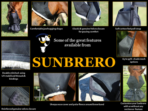 SUNBRERO Horse Sun & Fly Mask Veil - 95% shade - Padded Sunglasses suit Uveitis - Picture 4 of 5