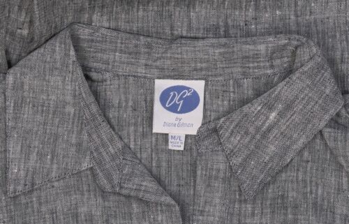 DG2 Diane Gilman Women's Wide Navy Gray Blouse Top Size M/L 100% Linen - Picture 3 of 3