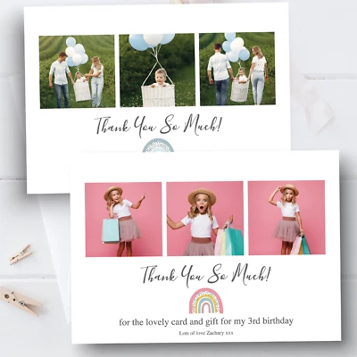 PERSONAL MOMENTS Personalised Photo Thank You Cards Rainbow Photo Birthday Thank You Notes x10