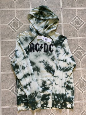 Graphic Hoodie Tie Dye A Grey Hoodie AC/DC Rock Band Tie Dye