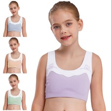 Girls Bra Breathable Crop Top Training Vest Color Block Brassiere U-neck Yoga