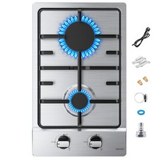 30cm Einbau Kochfeld Erdgas Gaskocher 2 flammig Propan Edelstahl NG/LPG 3700 W