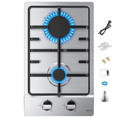 WEHIMO Gaskochfeld Einbau Kochfeld Edelstahl Gaskocher 2 flammig Propan/Erdg Neu