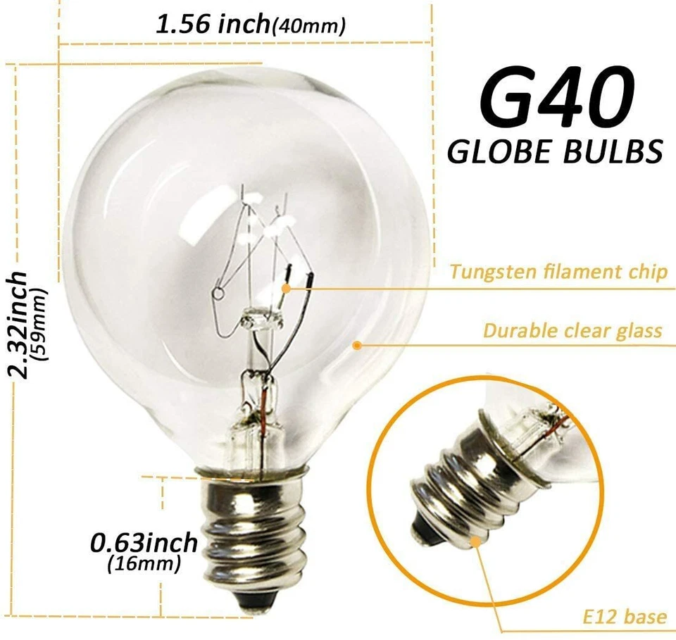 Clear 5W G40 Globe Bulbs for Outdoor String Light Replacement Bulbs - Image 3 of 4