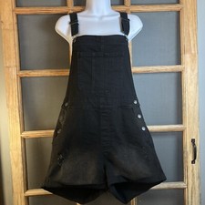 No Boundaries Junior's Black Denim Bib Shorts Sz 11-13 30x3 Distressed Loose hem