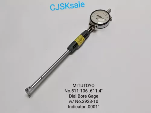 MITUTOYO 511-106  .6"-1.4"  Dial Bore Gage w/ No.2923-10 Indicator .0001"(USED).