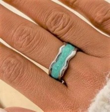 Turquoise wave thick band ring