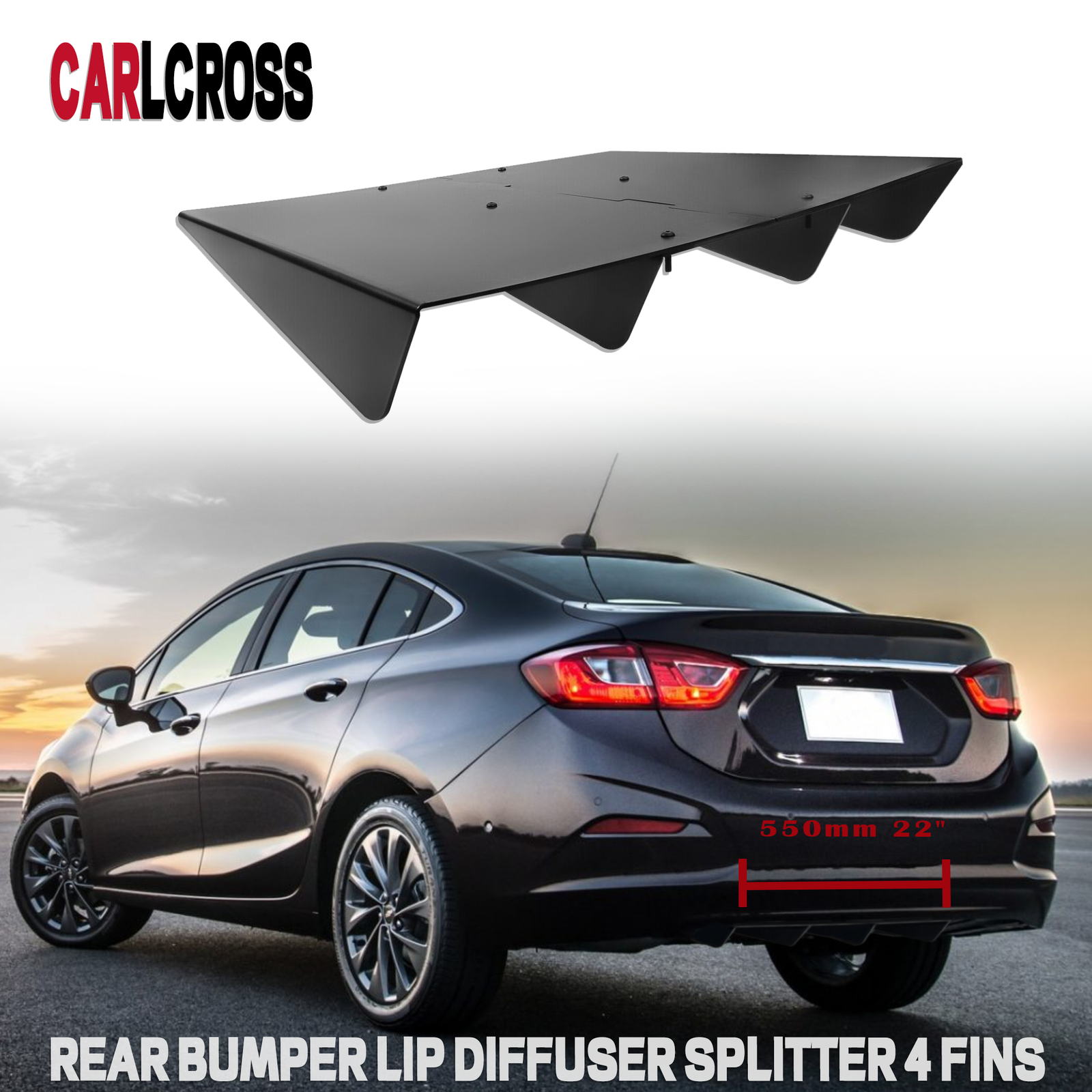 22x20 ABS Black Universal Rear Bumper Diffuser with 4 Fins for Chevy