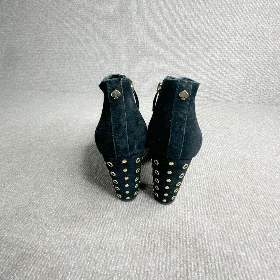 kate spade Cirra Boots Womens 6.5 Black Suede booties Gold Studded Block Heels - Image 4 of 4