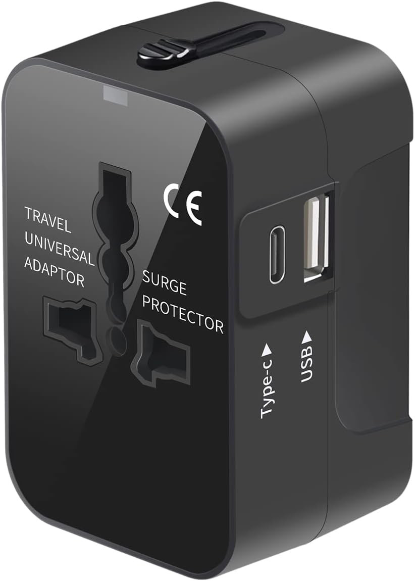Universal Travel Adapter, International Plug Adapter with 2 USB Ports 1 USB C,