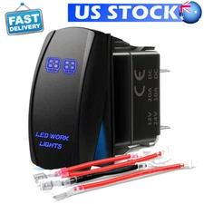 Blue LED Work Lights Car Boat Marine Laser Toggle Rocker Switch ON-OFF 5 pin 12V
