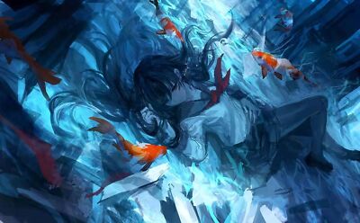 Anime Blue Illustration Girls Fish Underwater  Gaming Mat Desk 18517