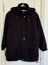 Vintage London Fog Womens Black Hooded Mid Weight Jacket size M EUC
