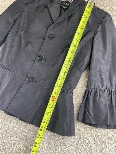 Ralph Lauren Black Label Blazer Jacket Women 2 Silk Button Up Ruffle Peplum - Picture 9 of 10
